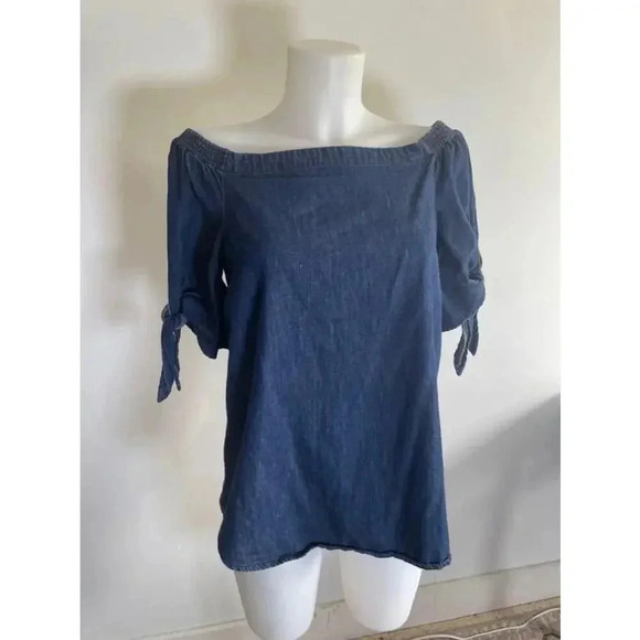 Women's Ralph Lauren Blue Denim Off-the-Shoulder Top - Size M 0066‎ - Picture 2 of 15